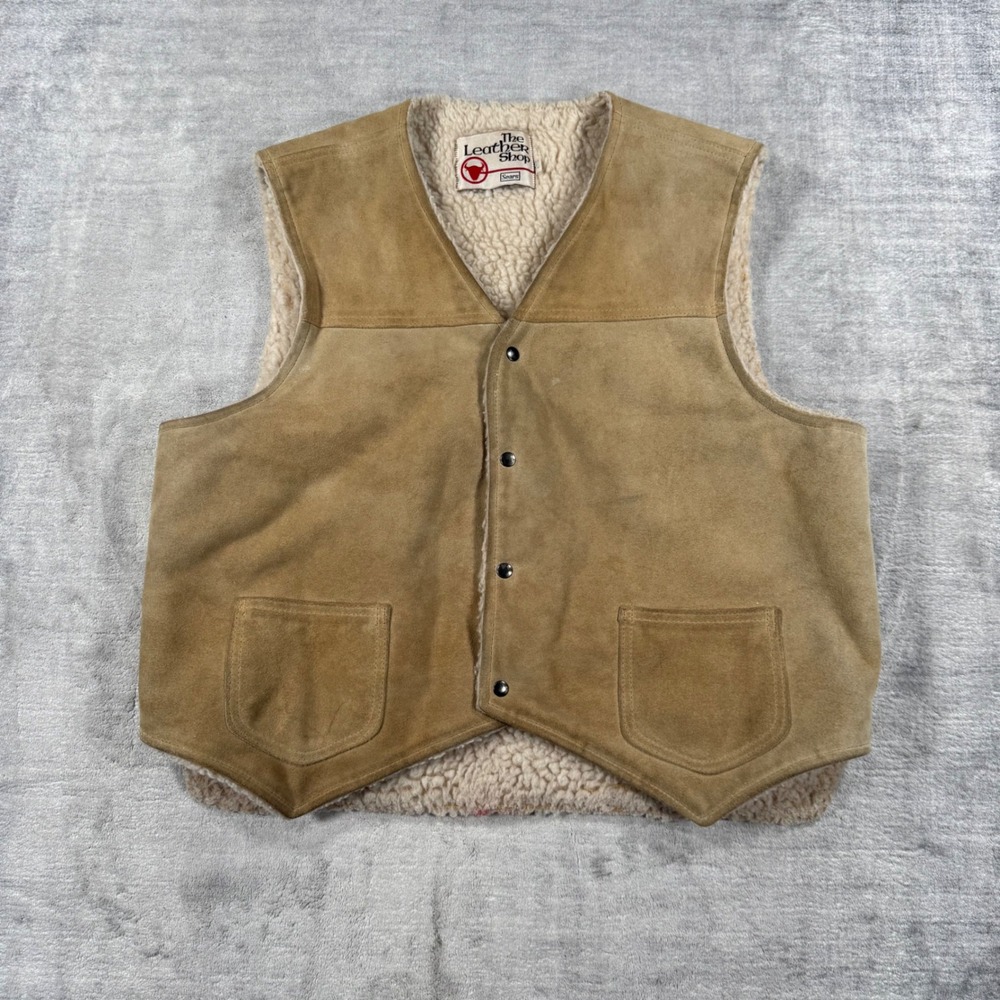 Sears The Leather Shop Vest Mens XL Tan Vintage 70s Suede Lined Western Ranch